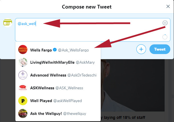 Begin Type ask_wells Fargo and Select Wells Fargo Twitter Support Account